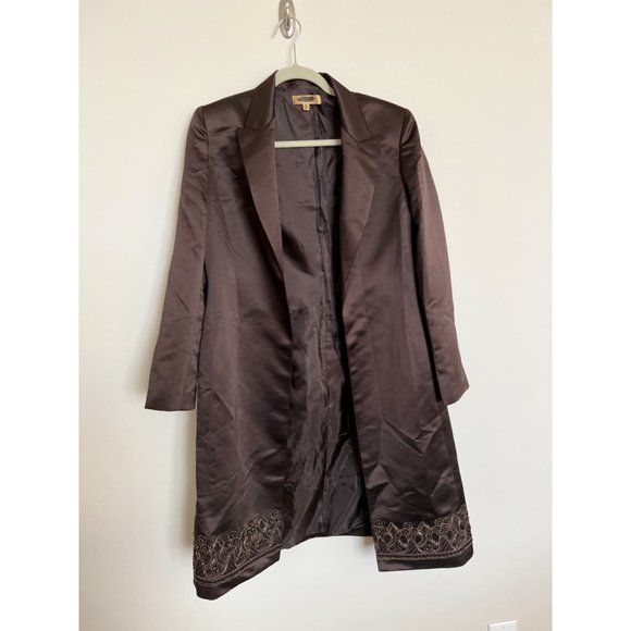 Kasper Bronze Knee Length Embroidered Coat - Size 8 - Picture 5 of 14